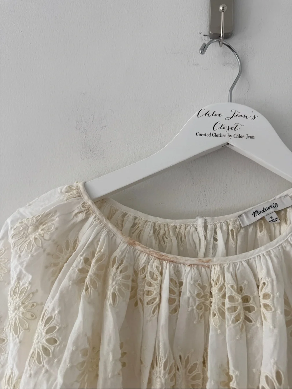 MADEWELL Embroidered Shirred Puff Sleeve Top S